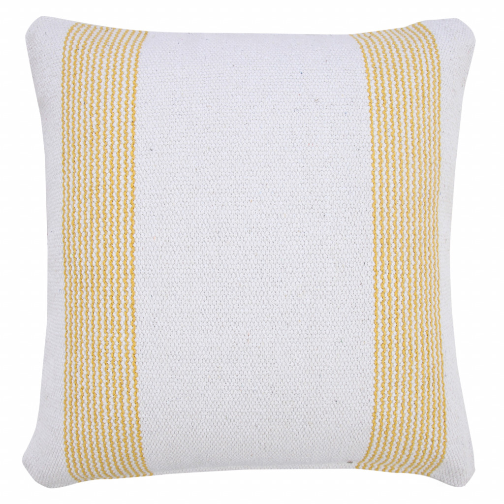 20" X 20" Yellow And White 100% Cotton Geometric Zippered Pillow-516712-1