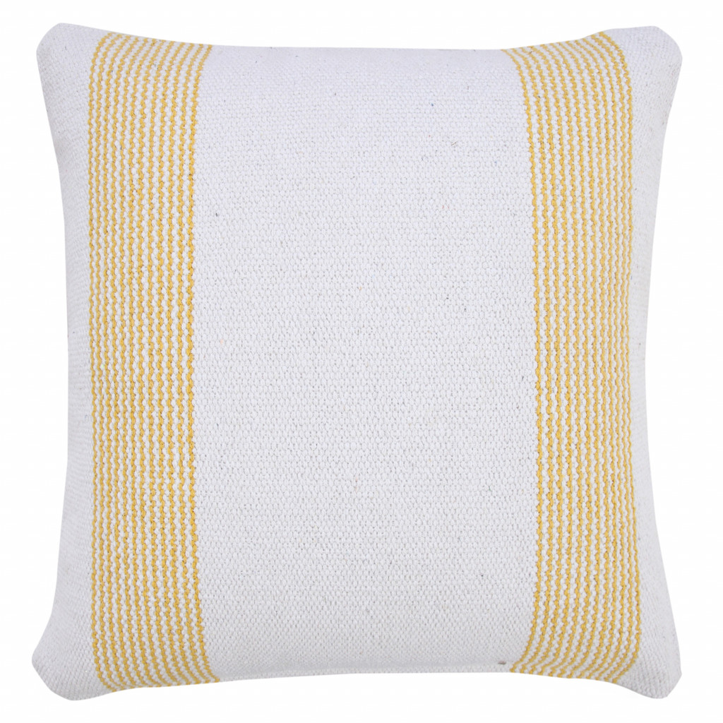 20" X 20" Yellow And White 100% Cotton Geometric Zippered Pillow