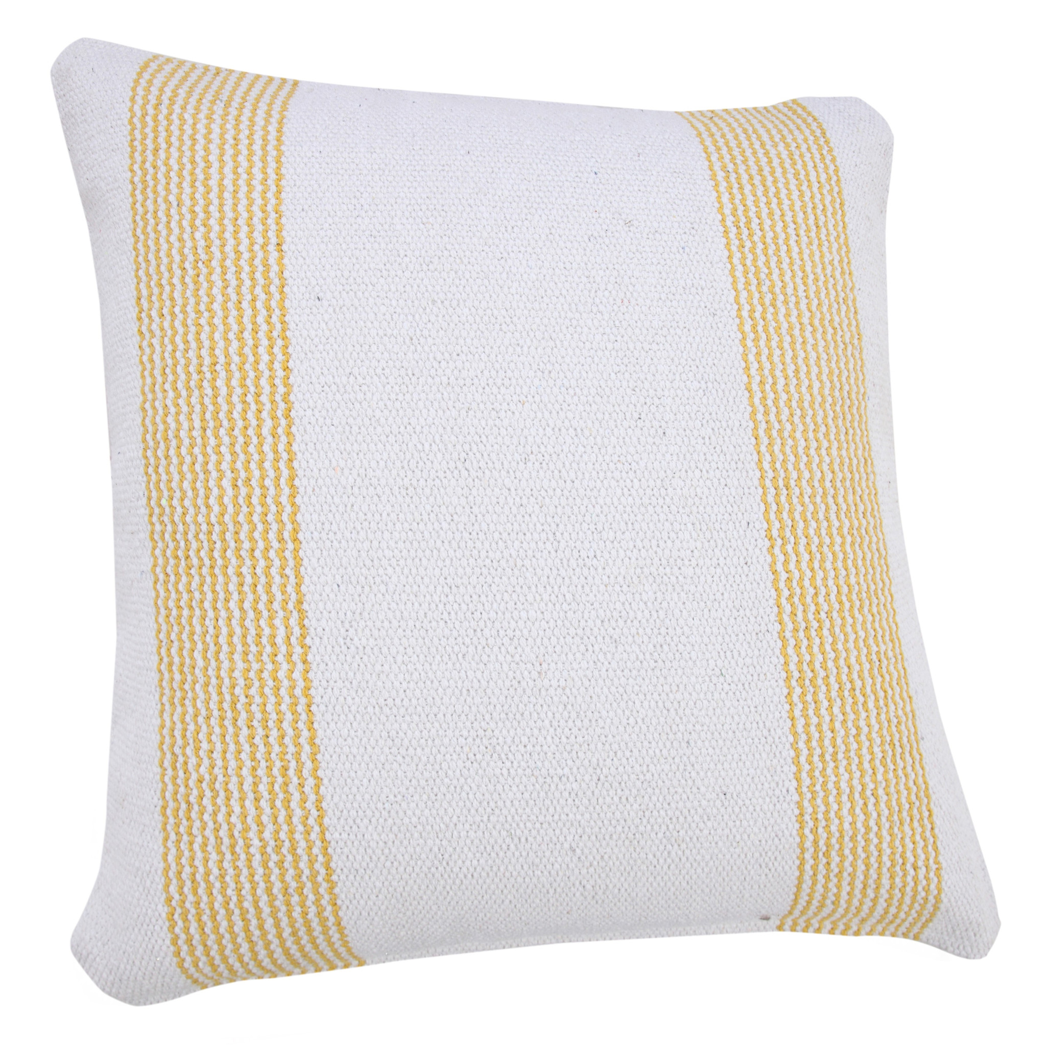 20" X 20" Yellow And White 100% Cotton Geometric Zippered Pillow