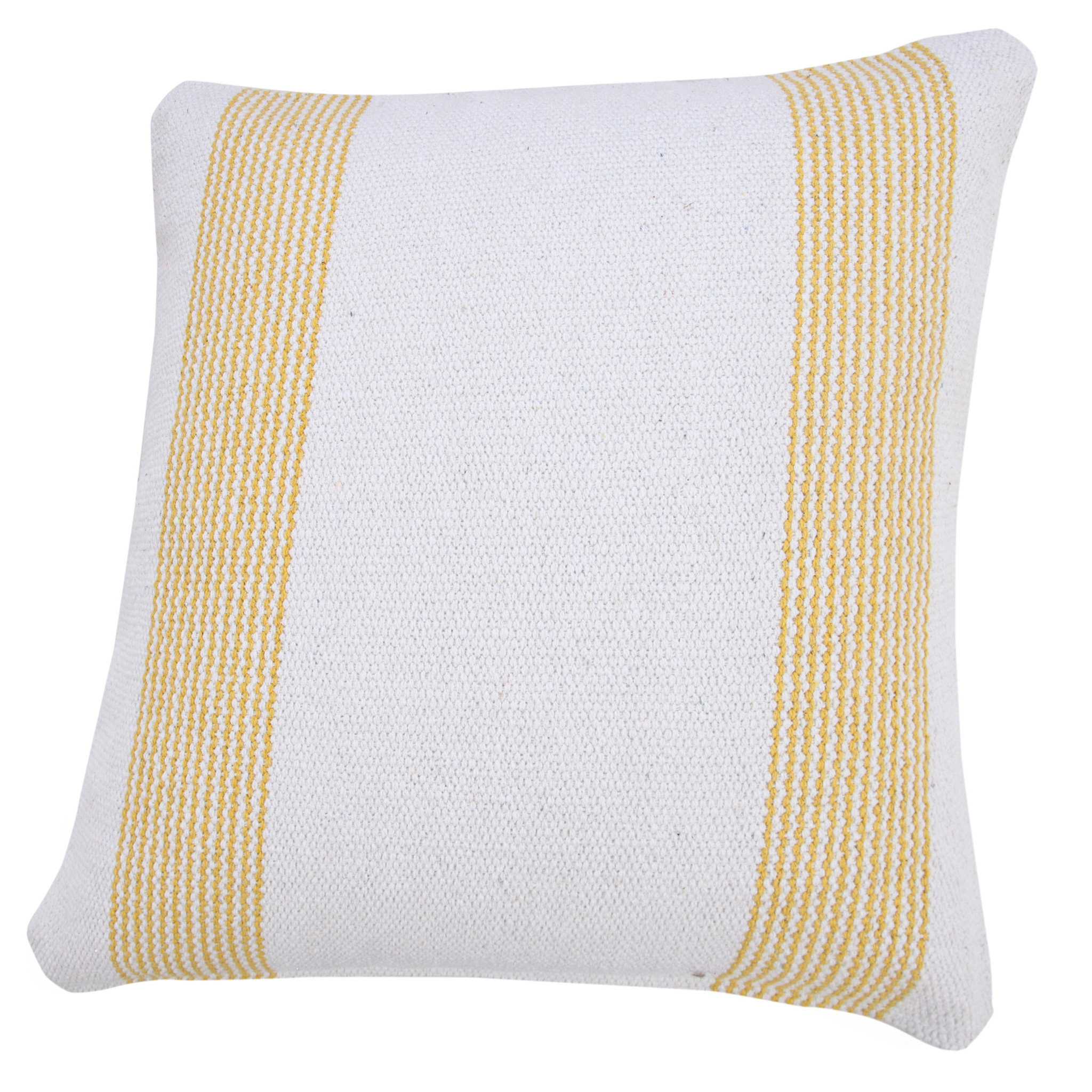 20" X 20" Yellow And White 100% Cotton Geometric Zippered Pillow