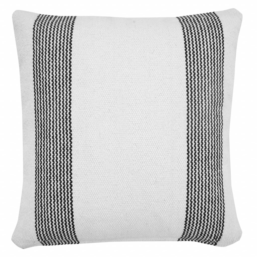 20" X 20" Black And White 100% Cotton Geometric Zippered Pillow