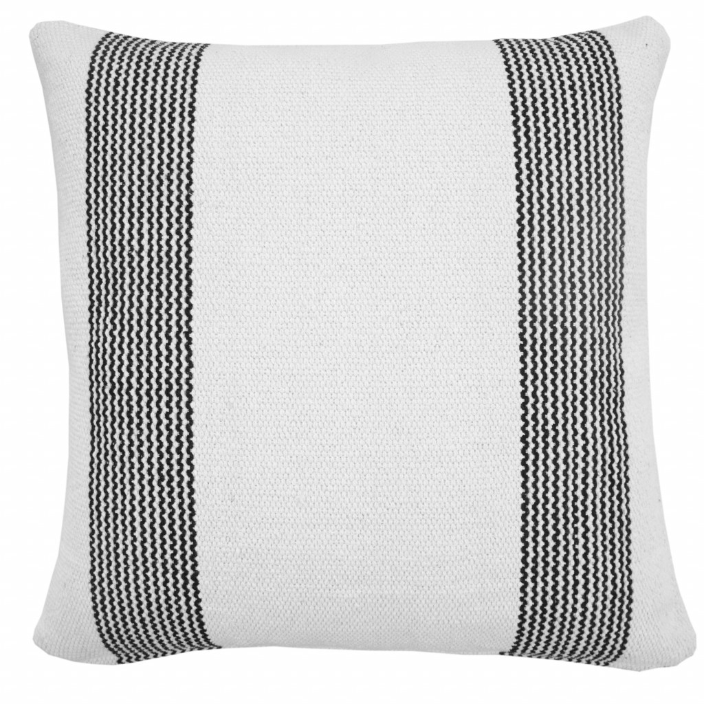 20" X 20" Black And White 100% Cotton Geometric Zippered Pillow