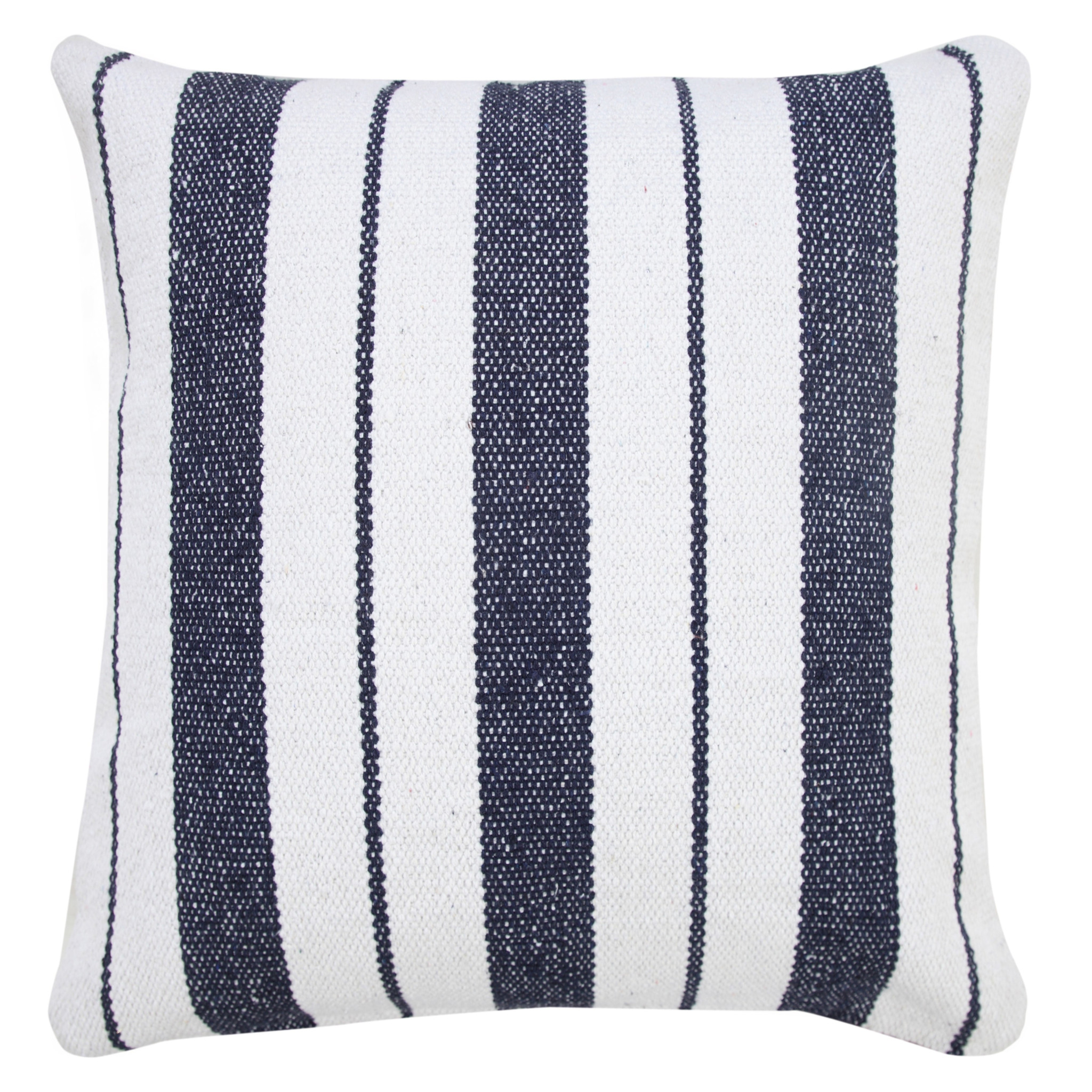 20" X 20" Navy And White 100% Cotton Coastal Zippered Pillow