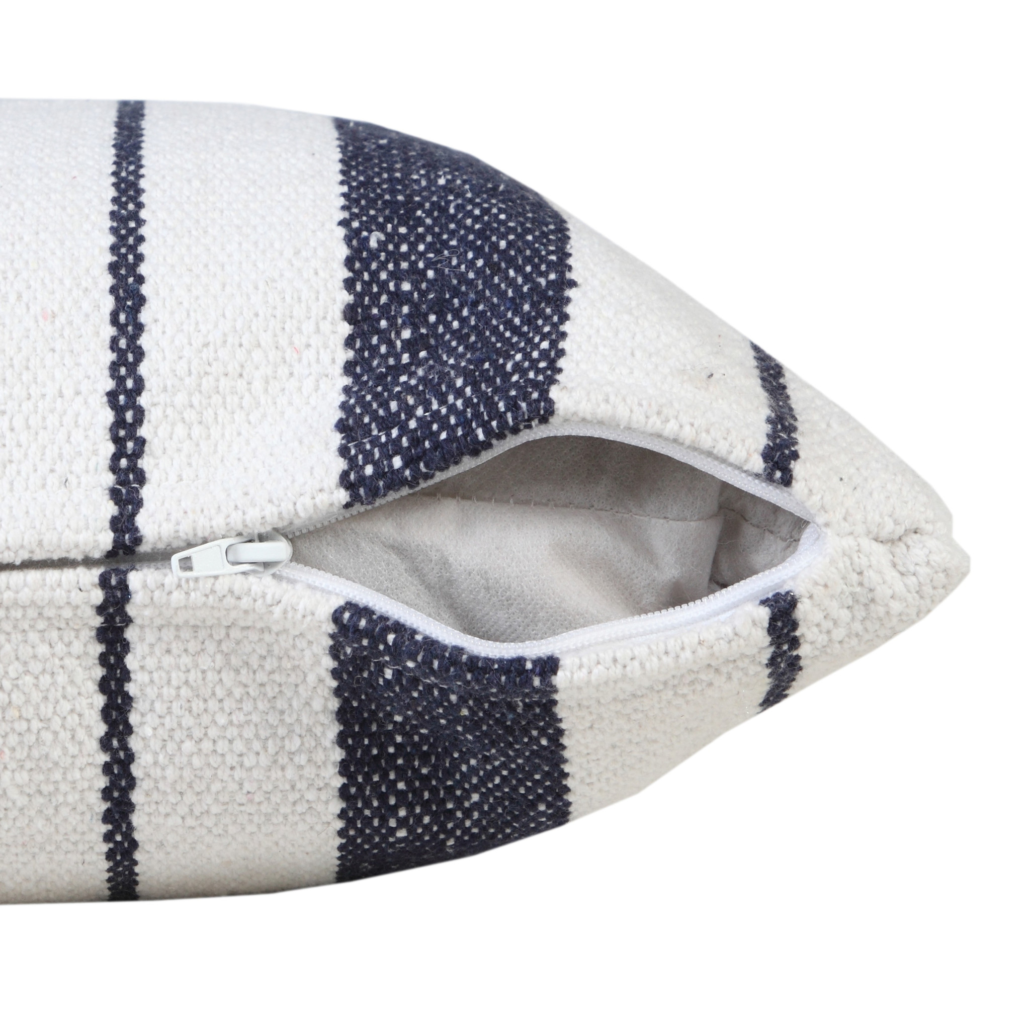 20" X 20" Navy And White 100% Cotton Coastal Zippered Pillow