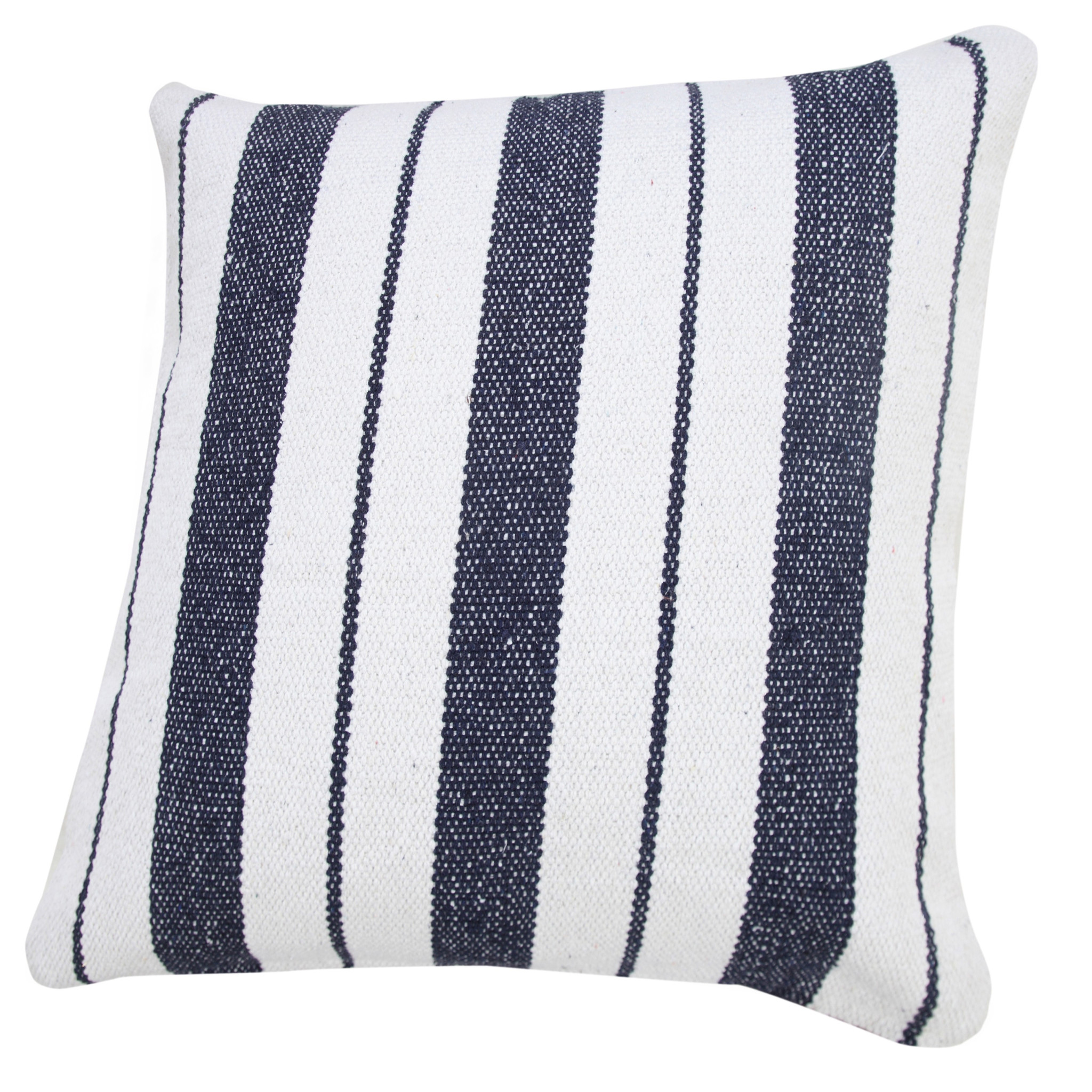 20" X 20" Navy And White 100% Cotton Coastal Zippered Pillow