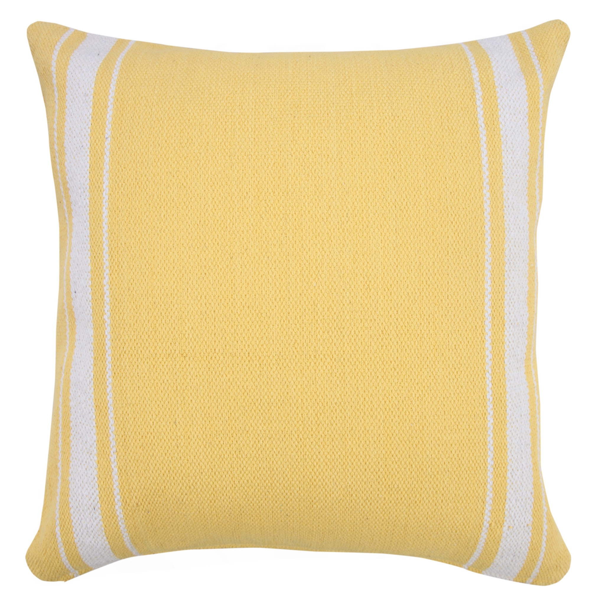 20" X 20" Yellow And White 100% Cotton Geometric Zippered Pillow