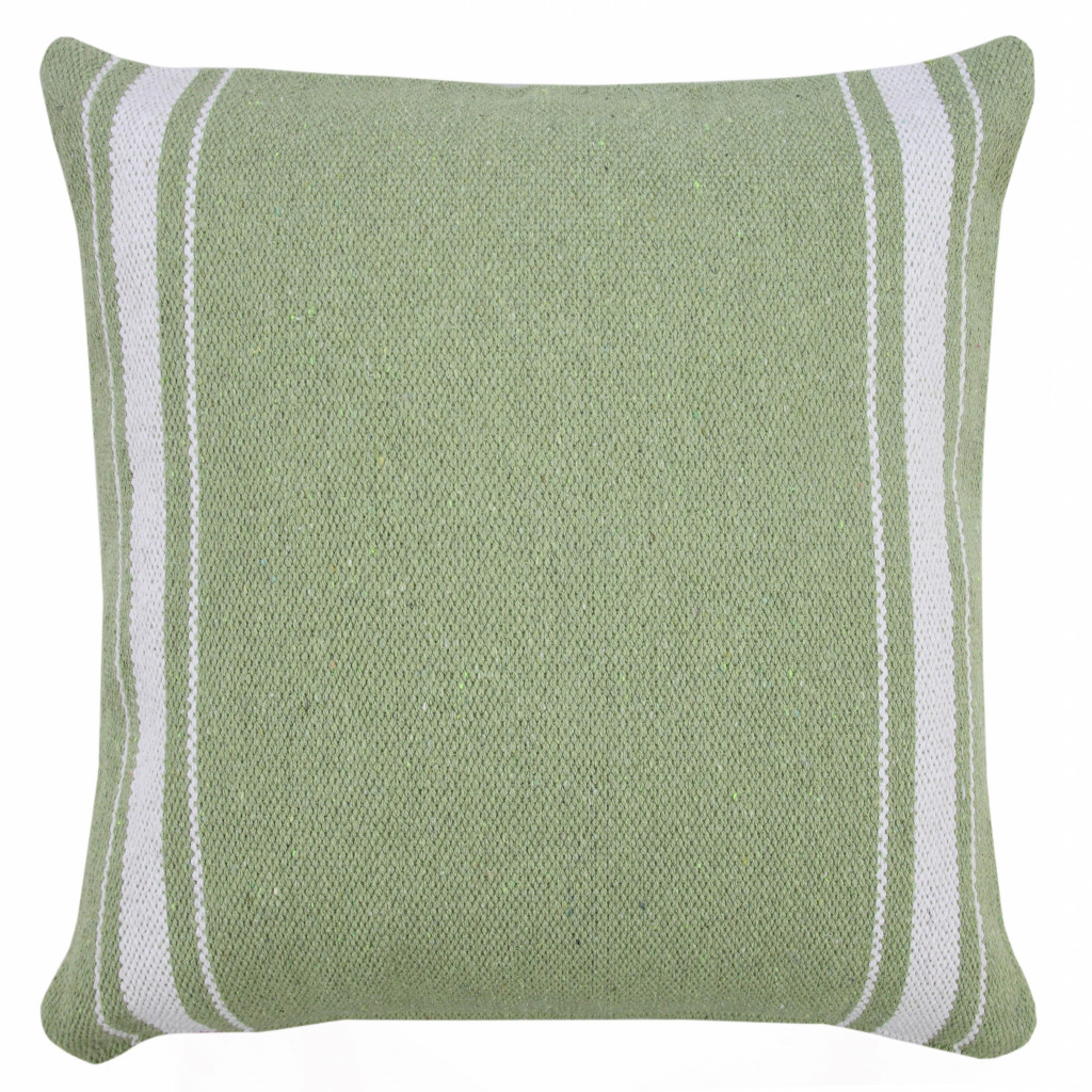 20" X 20" Green And White 100% Cotton Geometric Zippered Pillow-516719-1