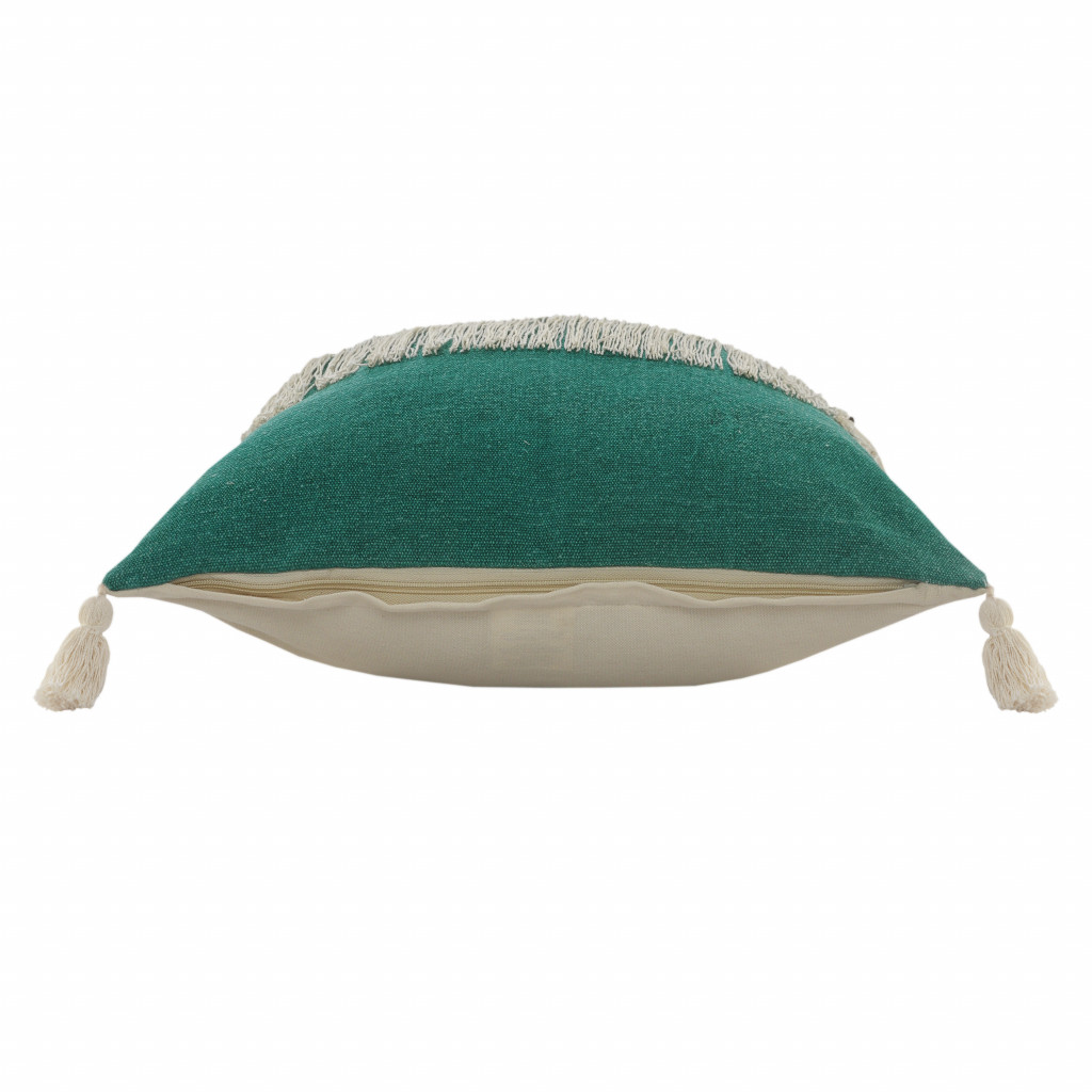 20" X 20" Emerald Green And Off-White 100% Cotton Zippered Pillow
