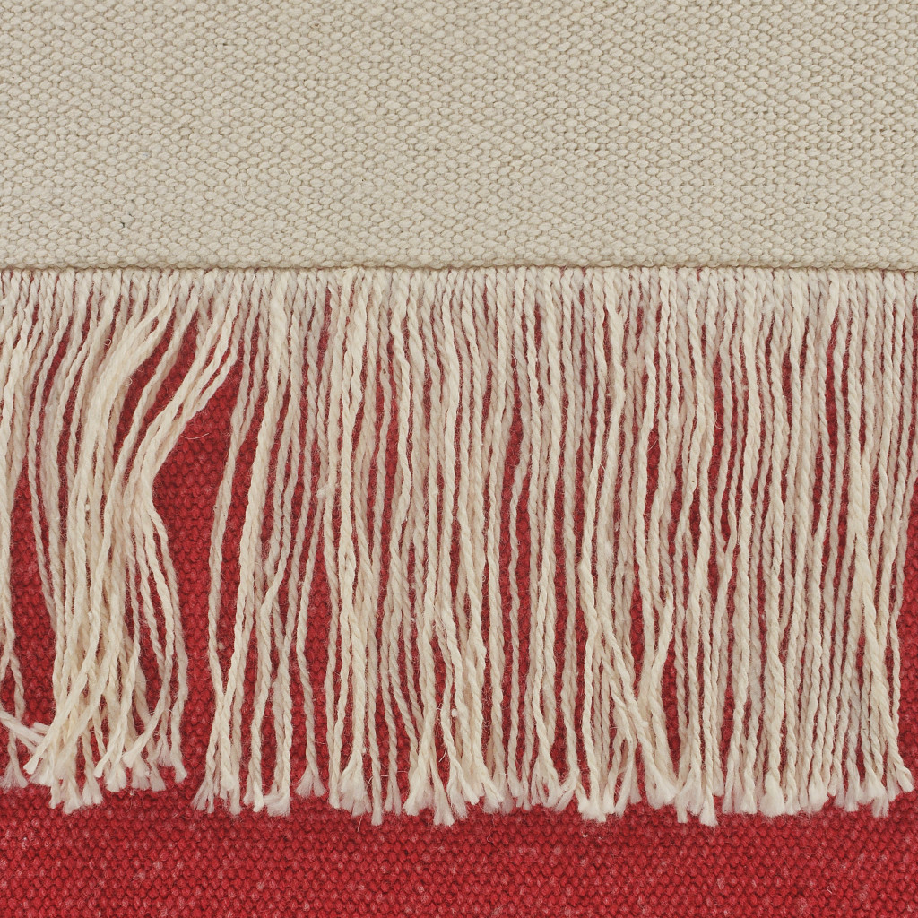 20" x 20" Red and Off White 100% Cotton Pillow With Tassels