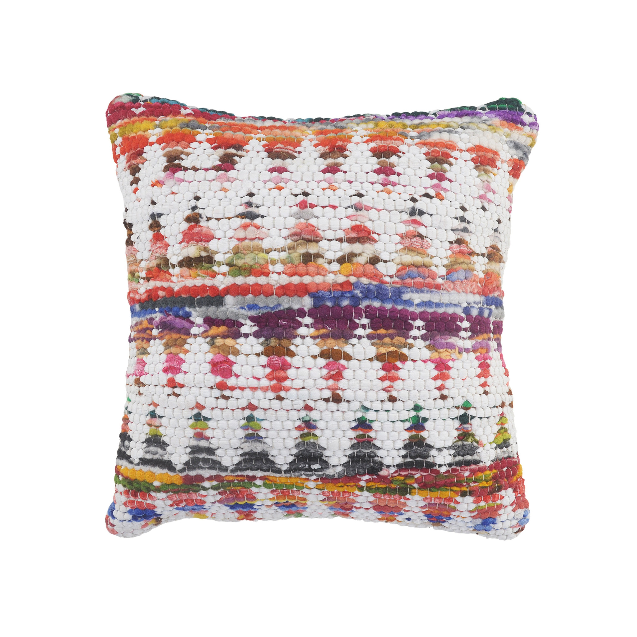 20" X 20" White Red Green Blue Yellow And Orange 100% Cotton Geometric Zippered Pillow-516753-1