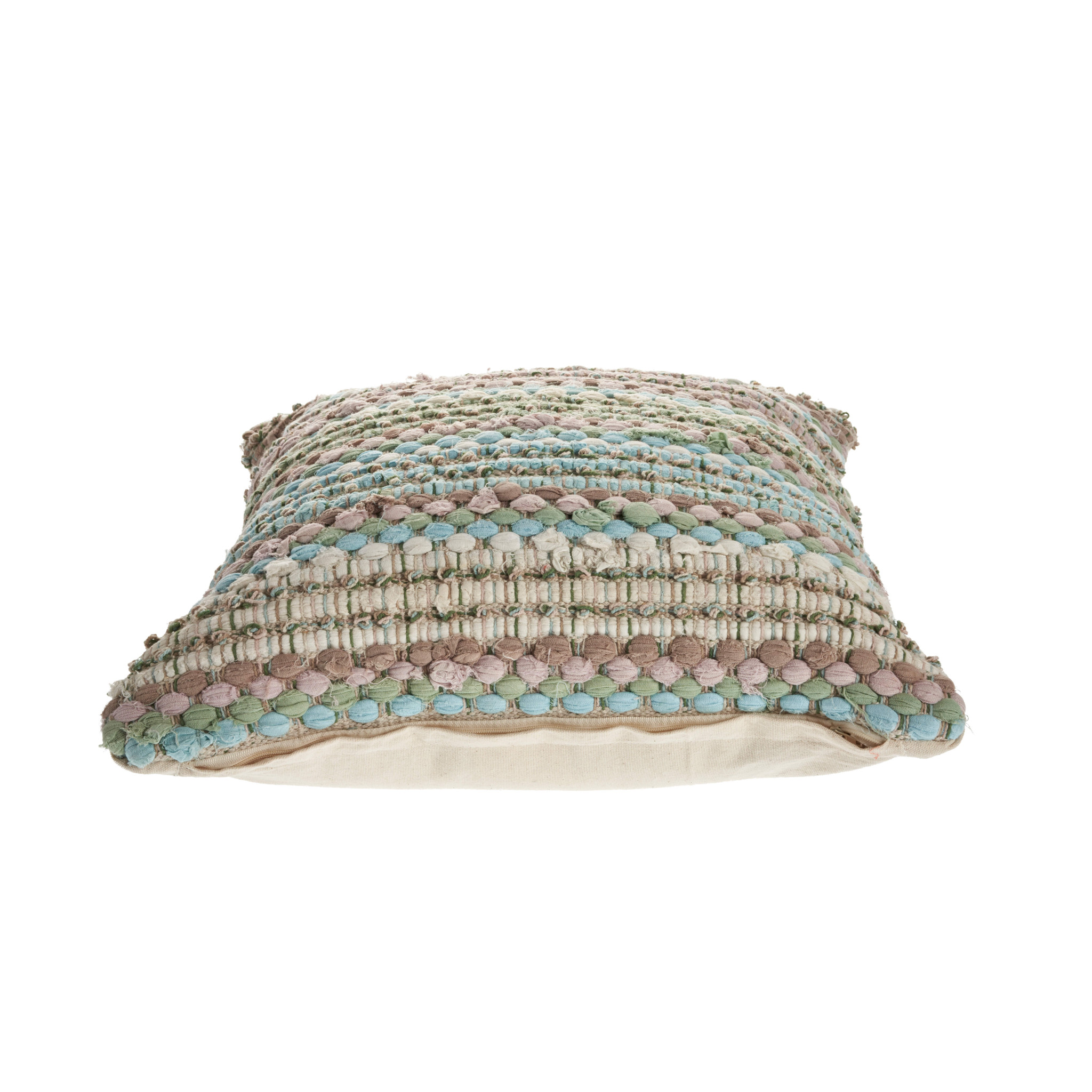 18" X 18" Blue and Green Striped Cotton Zippered Pillow