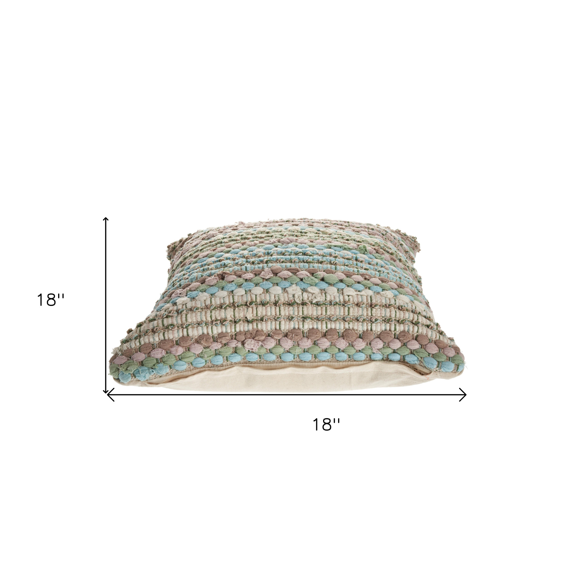 18" X 18" Blue and Green Striped Cotton Zippered Pillow