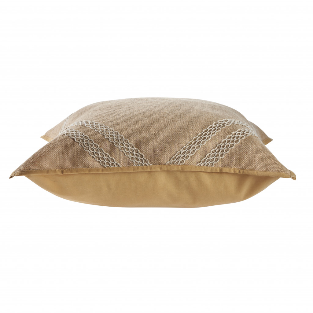 20" X 20" Brown And Tan 100% Cotton Diamond Zippered Pillow