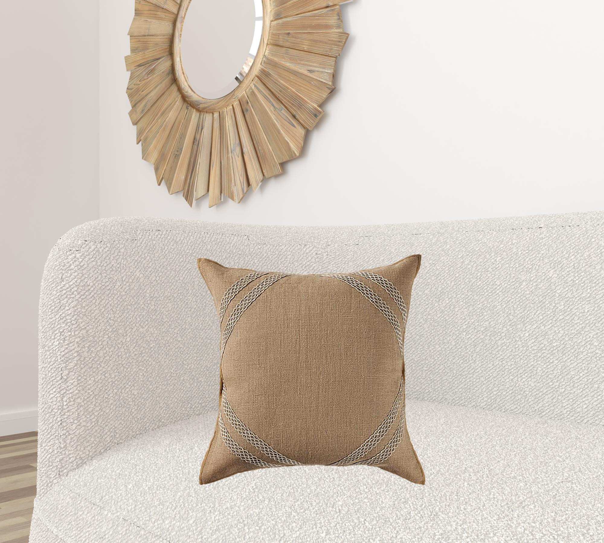 20" X 20" Brown And Tan 100% Cotton Diamond Zippered Pillow