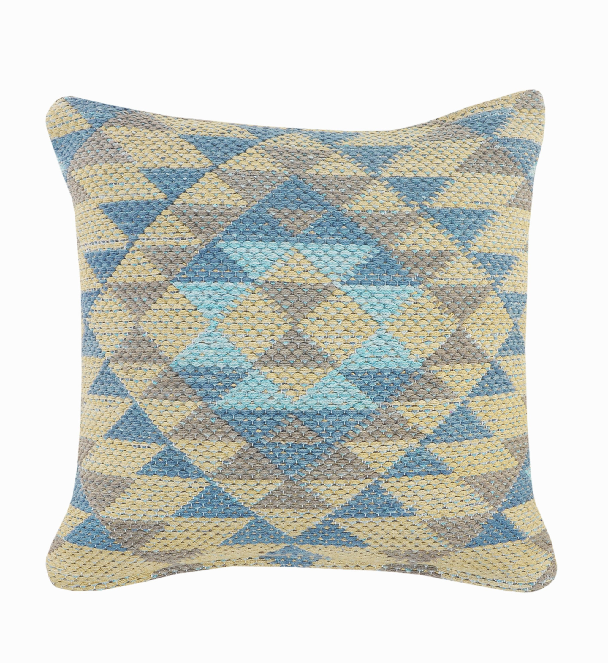 18" X 18" Blue Gray And Beige 100% Cotton Geometric Zippered Pillow-516768-1