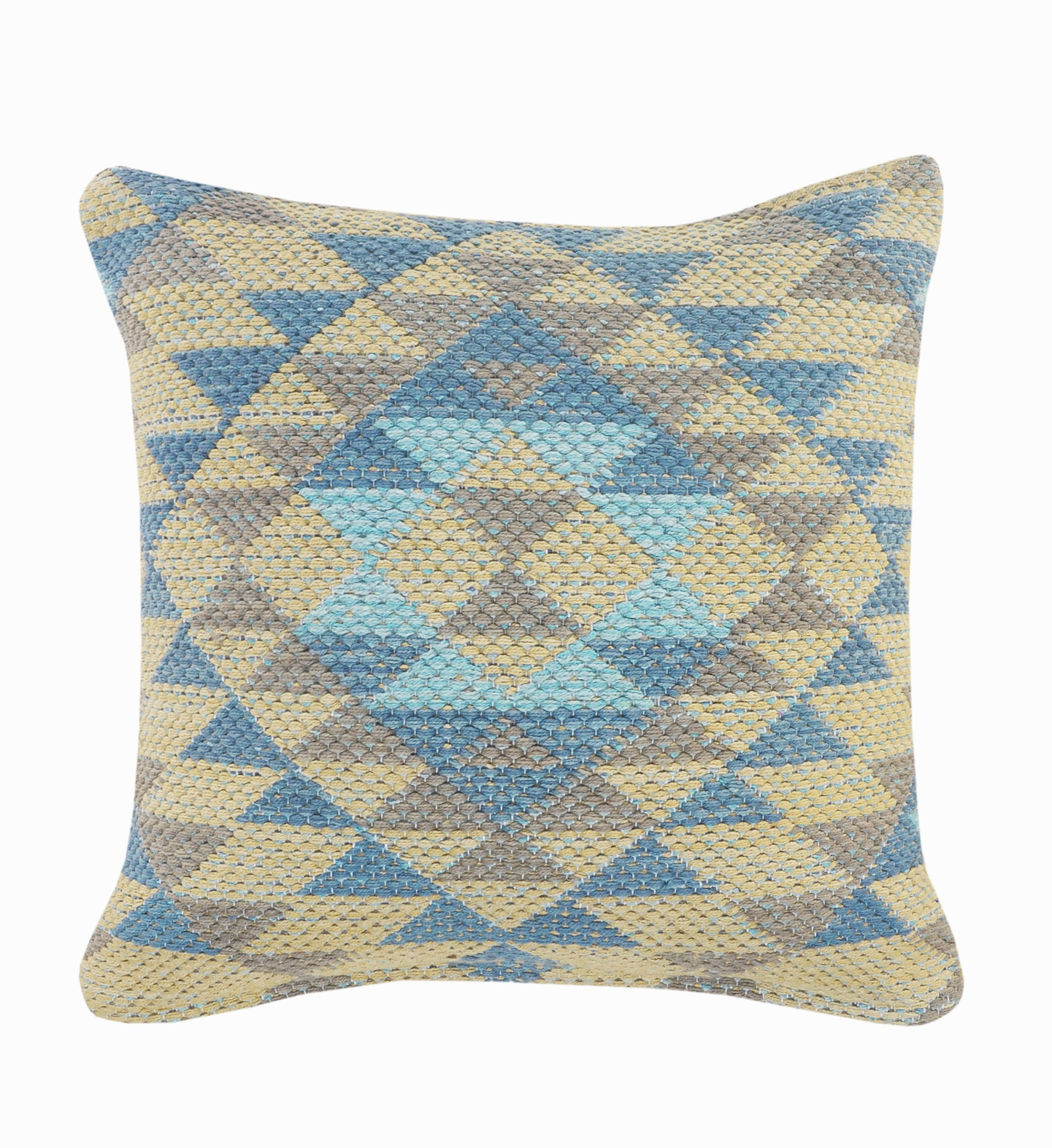 18" X 18" Blue Gray And Beige 100% Cotton Geometric Zippered Pillow