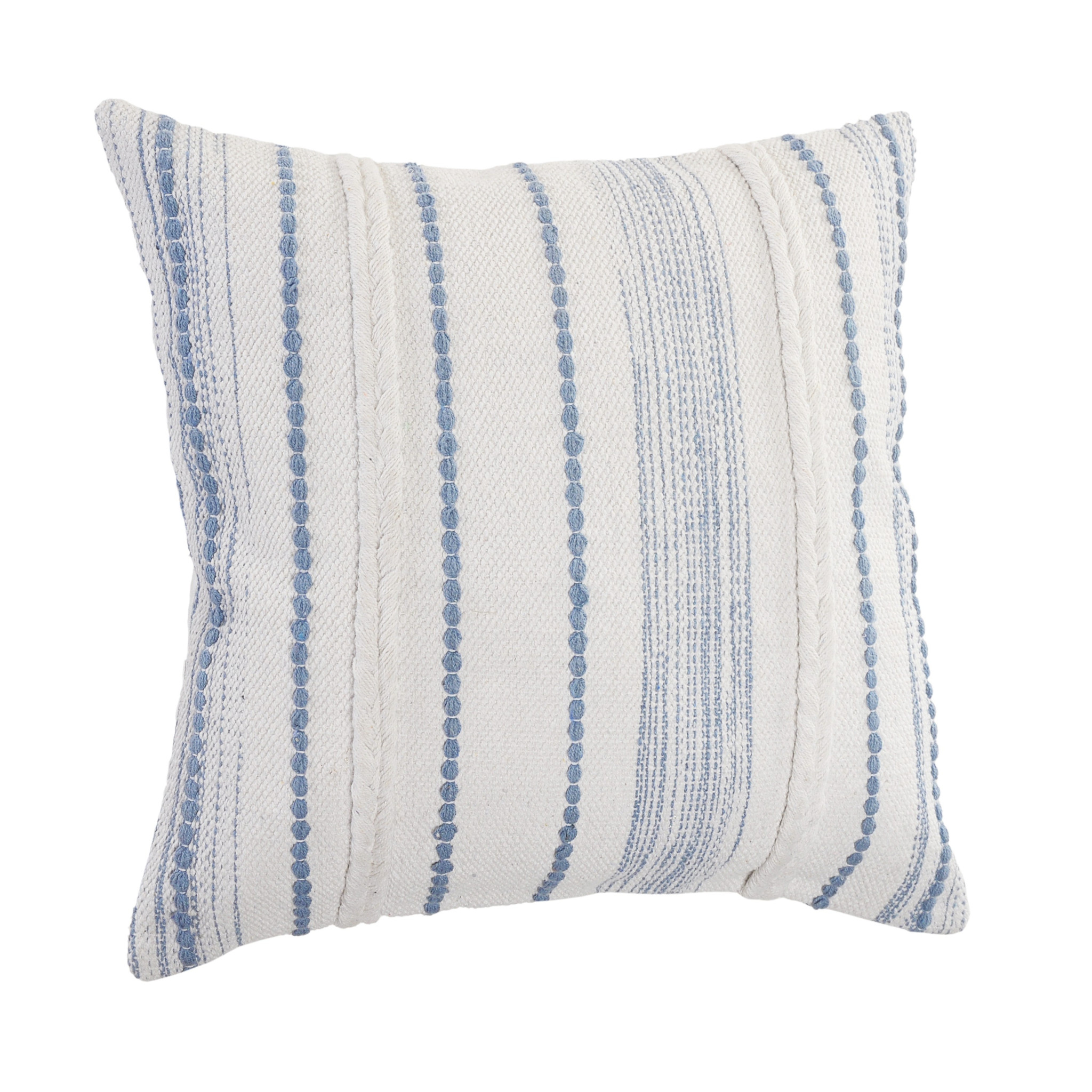 20" X 20" White And Blue 100% Cotton Geometric Zippered Pillow
