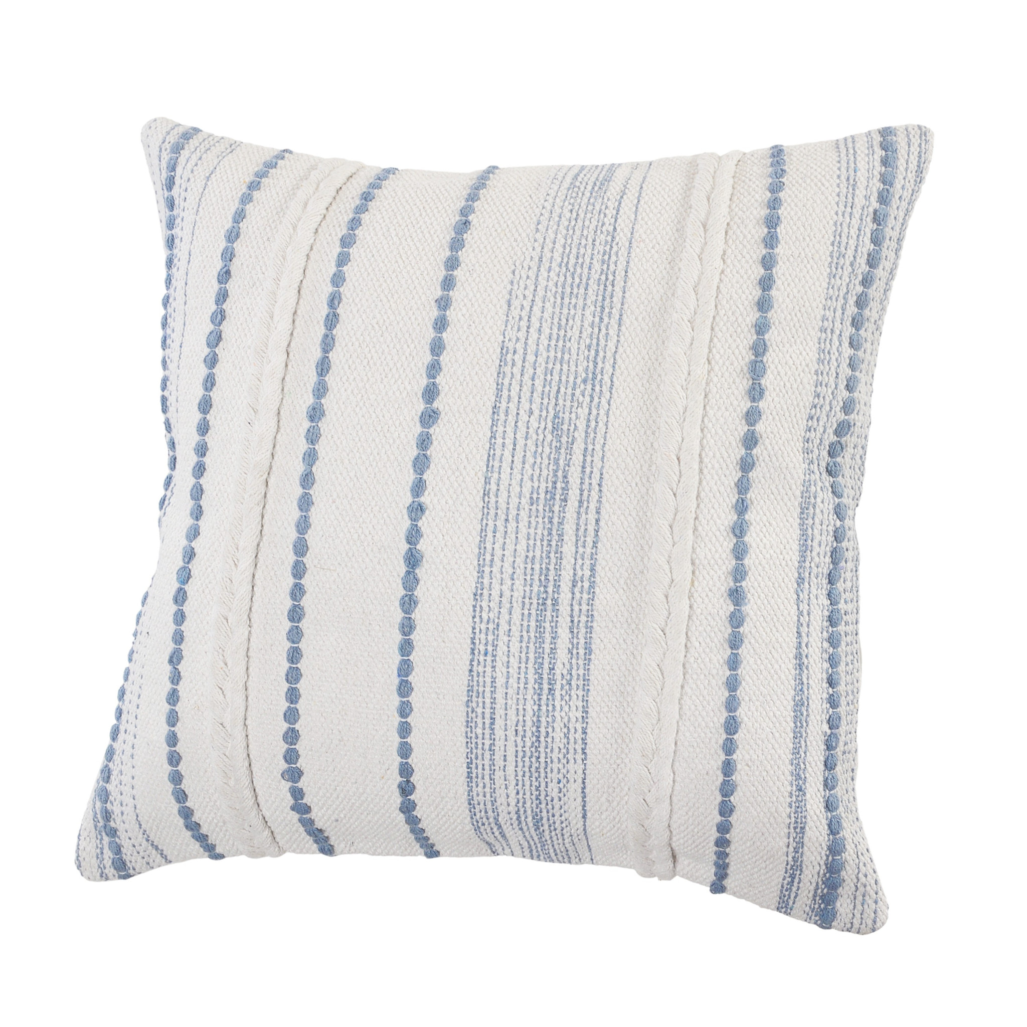 20" X 20" White And Blue 100% Cotton Geometric Zippered Pillow