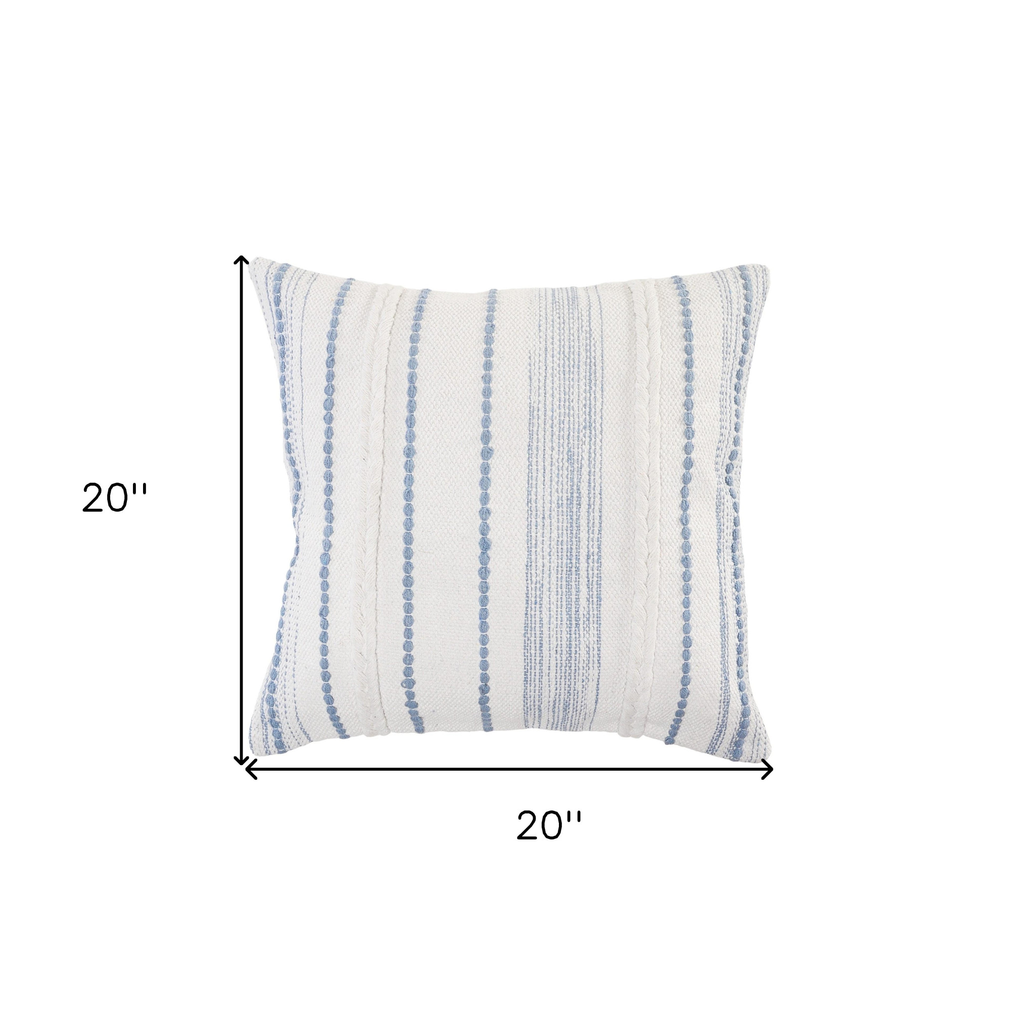 20" X 20" White And Blue 100% Cotton Geometric Zippered Pillow