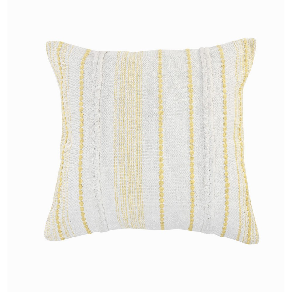 20" X 20" Yellow and White Striped Cotton Zippered Pillow-516781-1