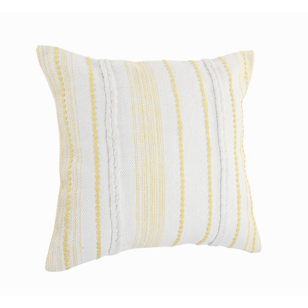 20" X 20" Yellow and White Striped Cotton Zippered Pillow