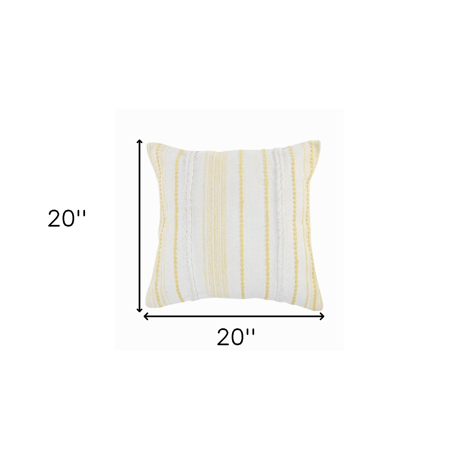 20" X 20" Yellow and White Striped Cotton Zippered Pillow