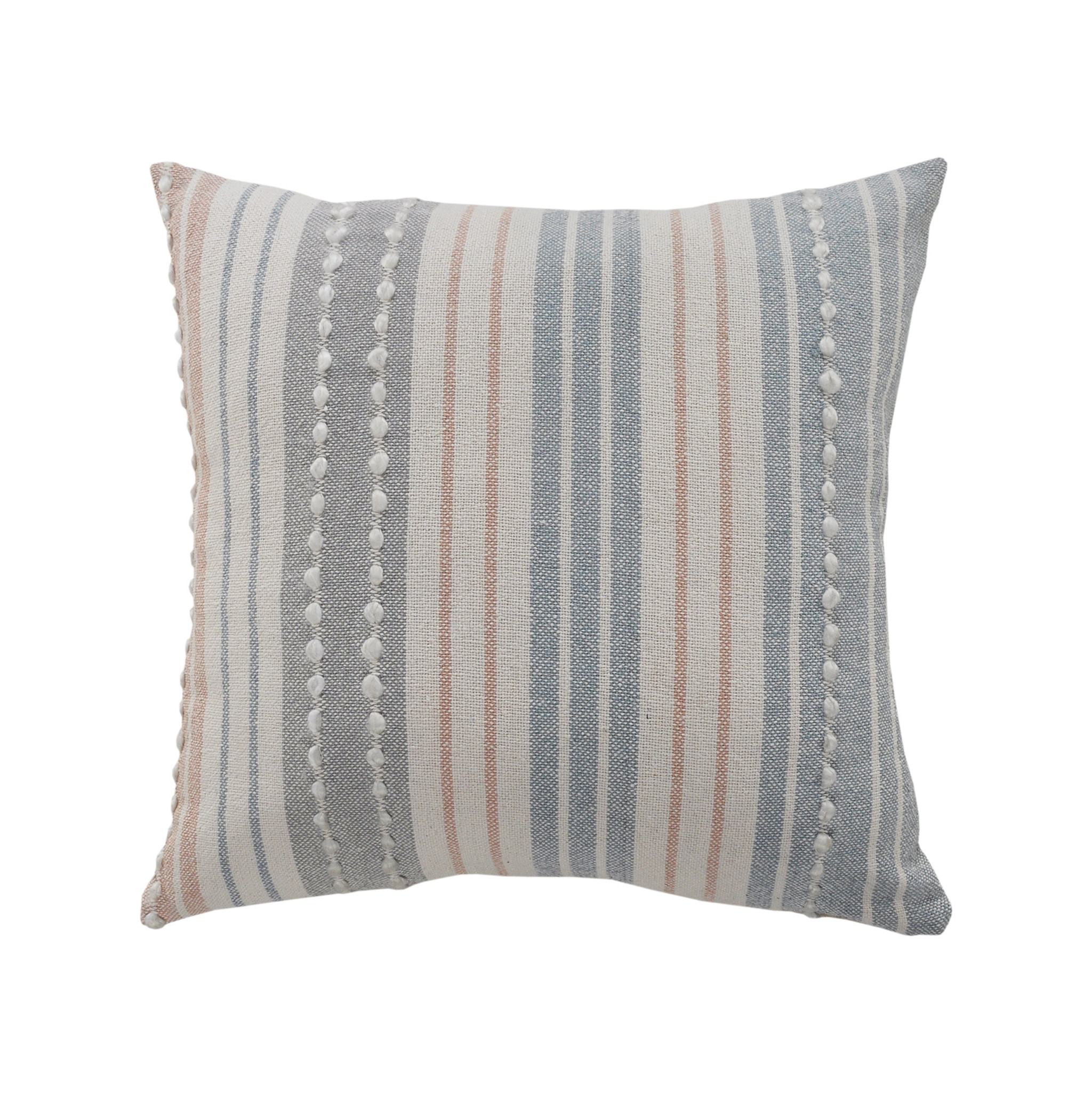 20" X 20" White Blue Gray And Tan 100% Cotton Striped Zippered Pillow-516782-1