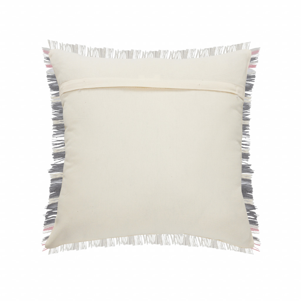 20" X 20" Gray White And Pink 100% Cotton Striped Zippered Pillow