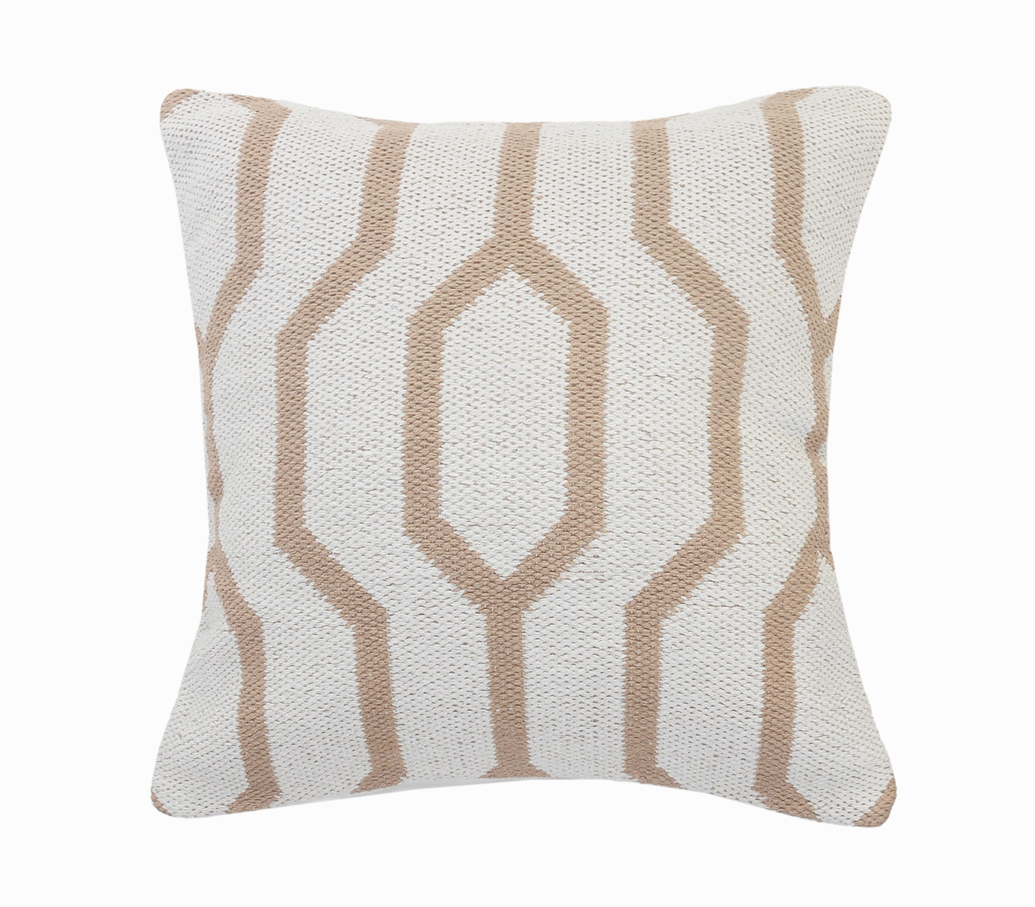 20" X 20" White And Tan 100% Cotton Geometric Zippered Pillow-516808-1