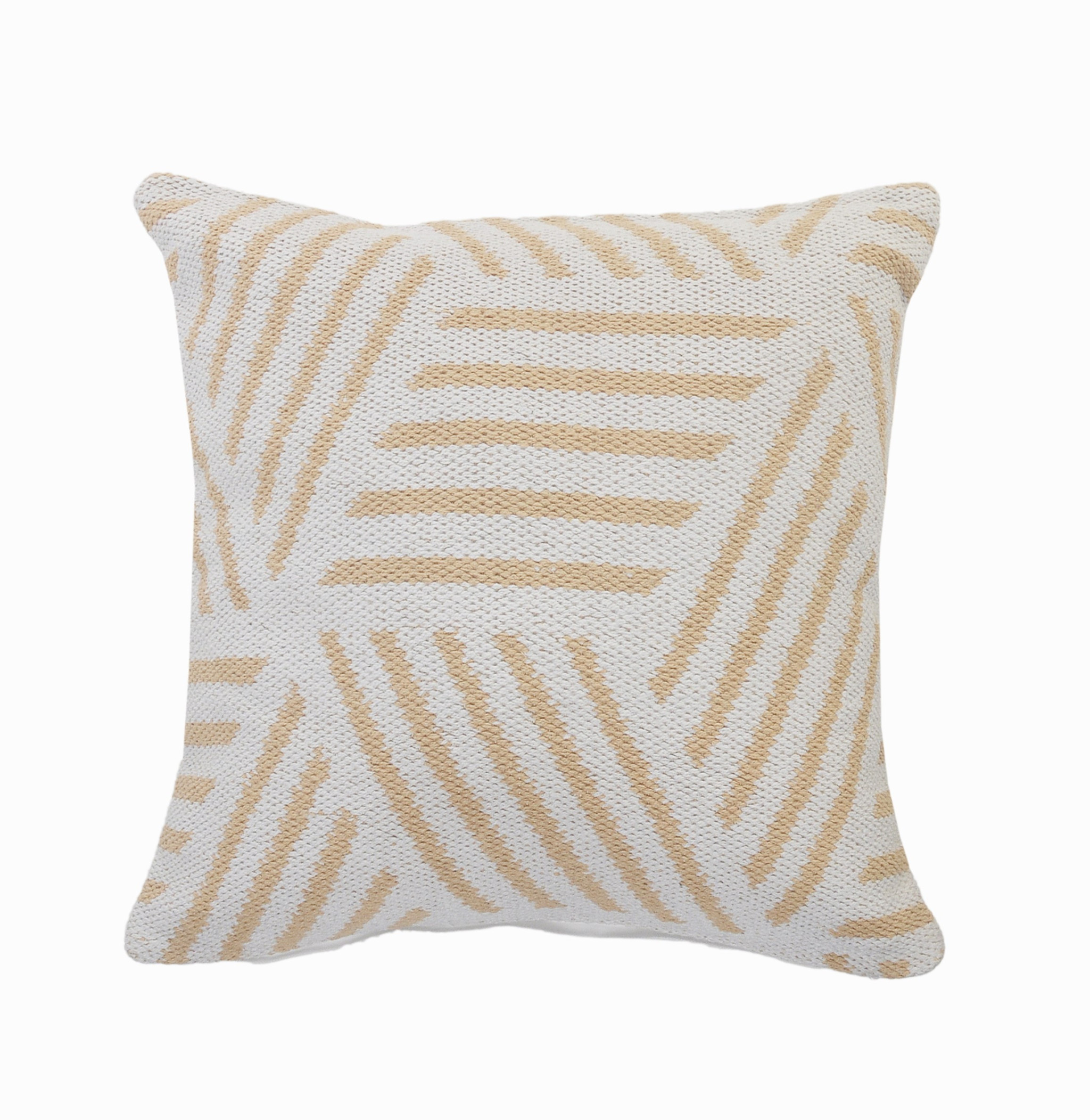 20" X 20" Tan And White 100% Cotton Geometric Zippered Pillow-516809-1