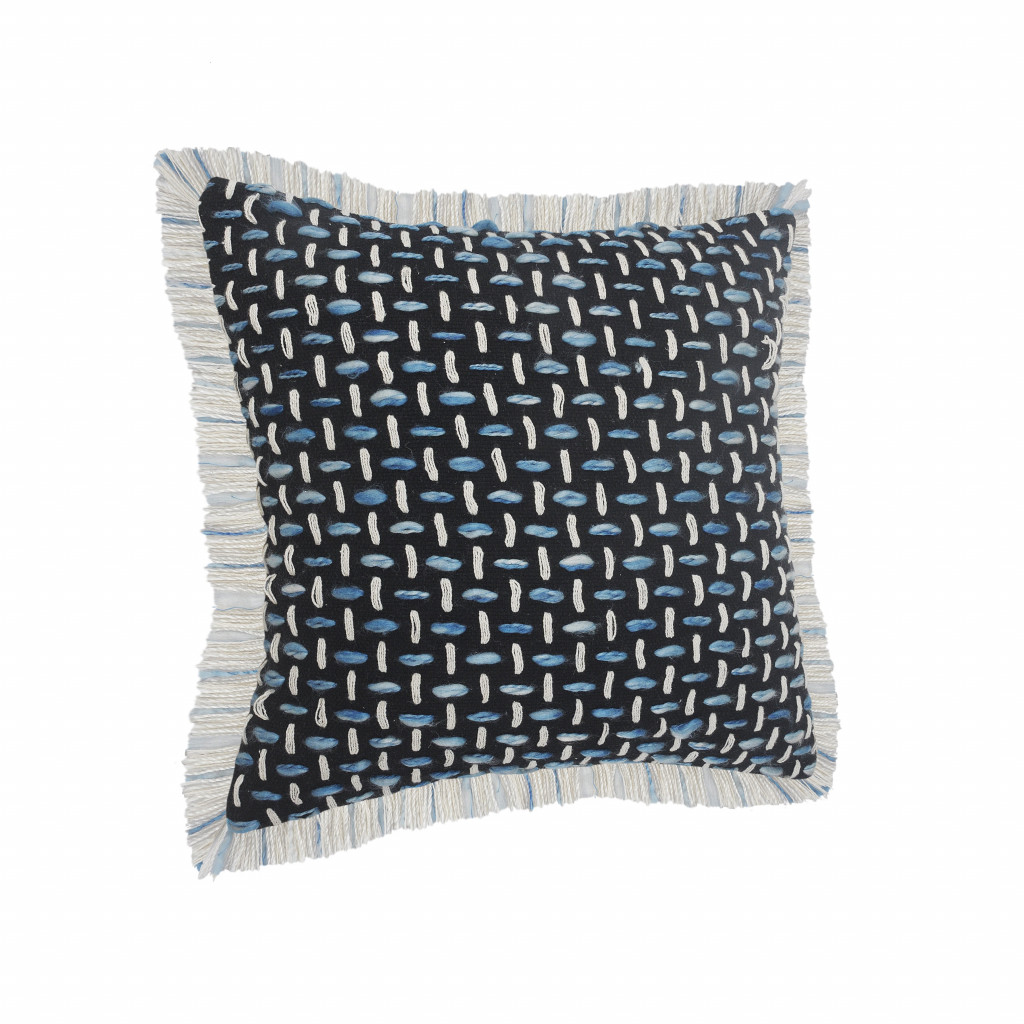 20" X 20" Black Blue And White Polyester And Cotton Blend Geometric Zippered Pillow