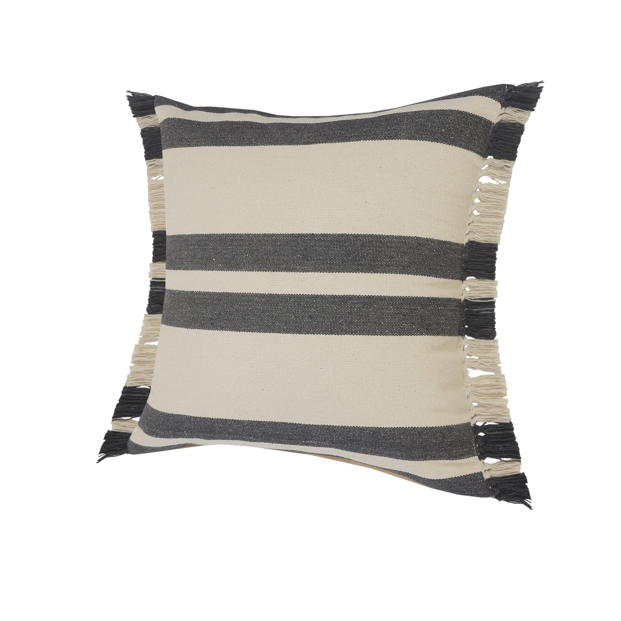 20" X 20" Gray And White 100% Cotton Striped Zippered Pillow