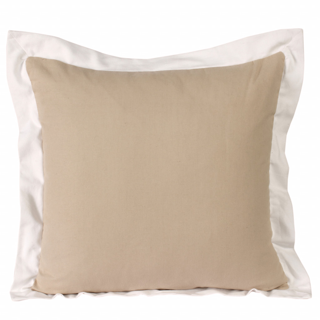 20" X 20" Beige And White 100% Cotton Geometric Zippered Pillow-516834-1