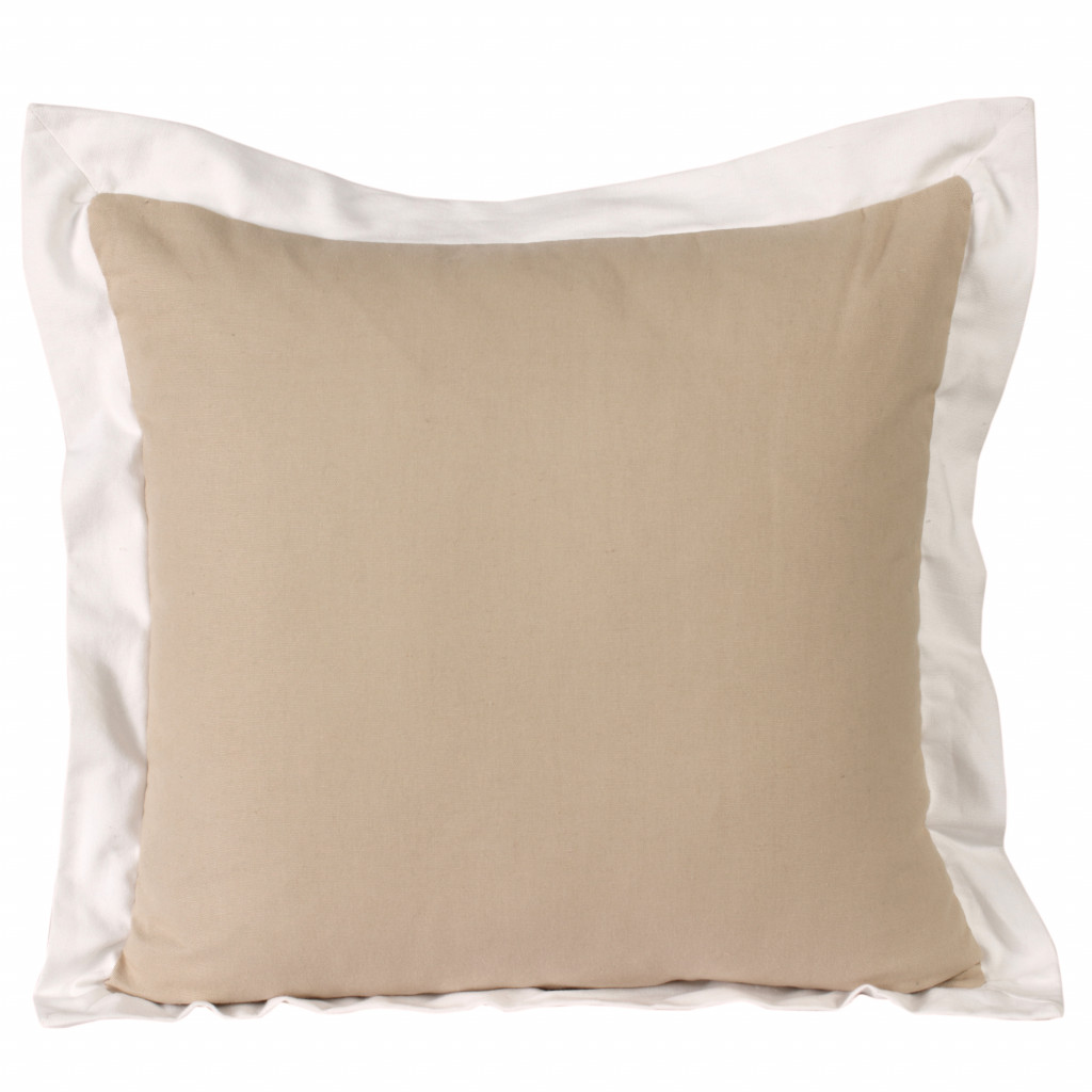 20" X 20" Beige And White 100% Cotton Geometric Zippered Pillow
