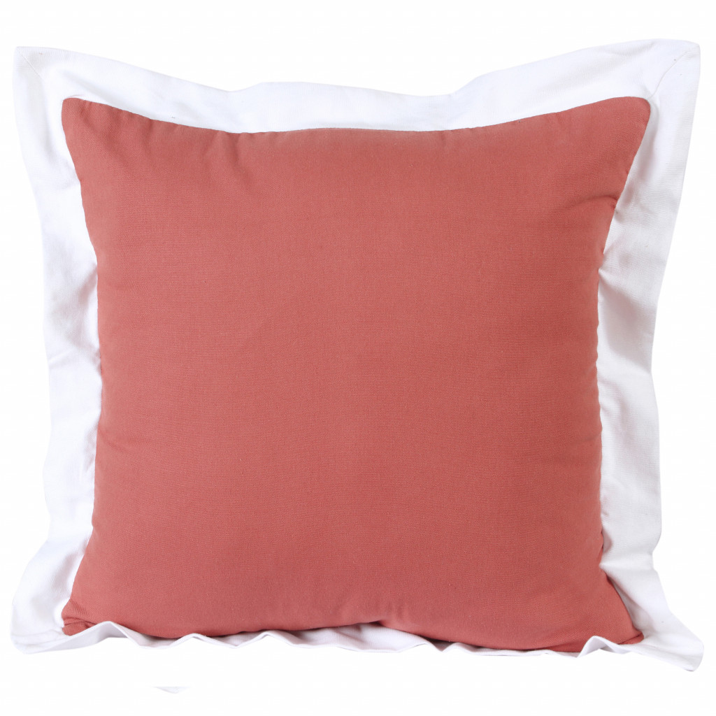 20" X 20" Deep Coral And White 100% Cotton Geometric Zippered Pillow-516835-1