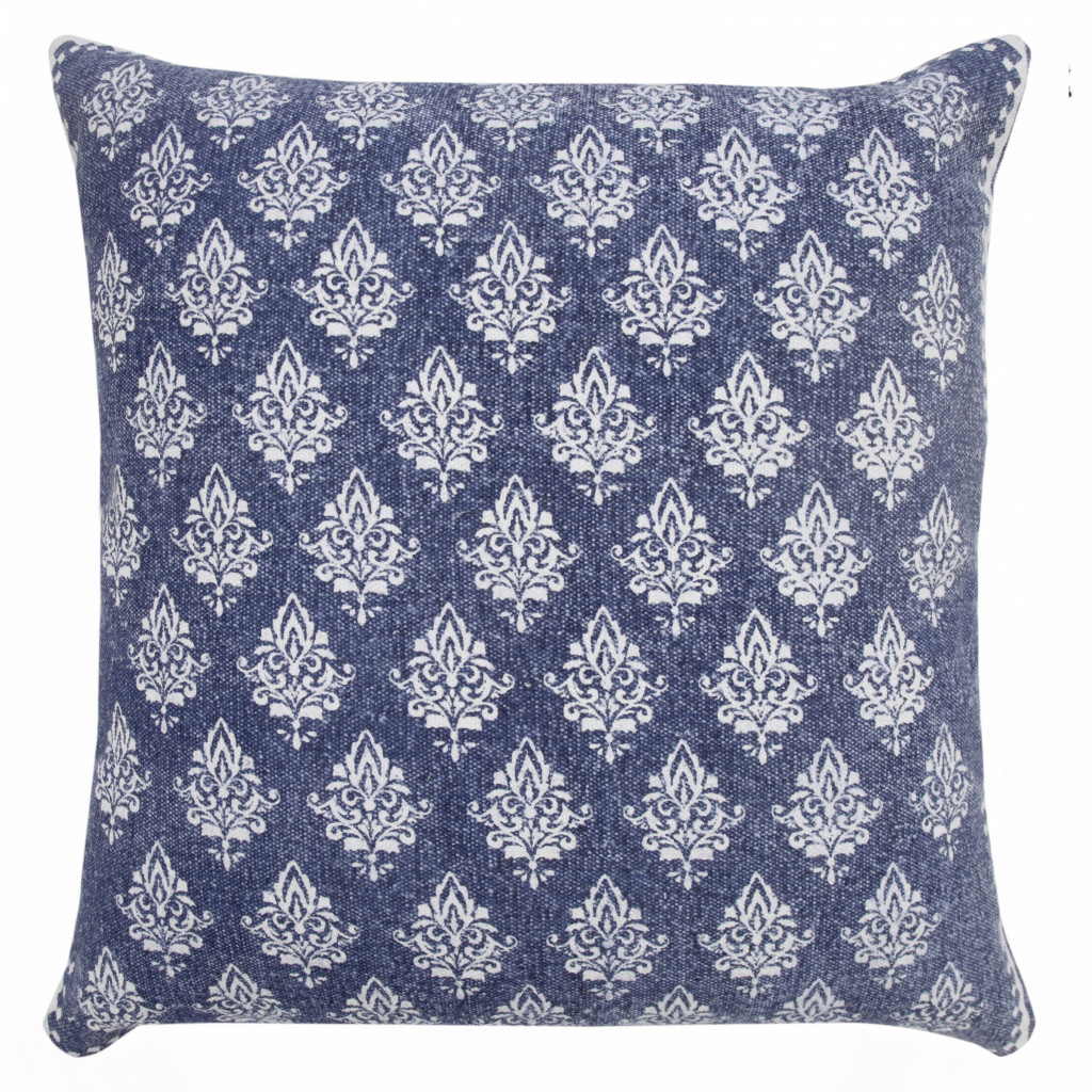 20" X 20" Twilight Blue And White 100% Cotton Geometric Zippered Pillow-516841-1