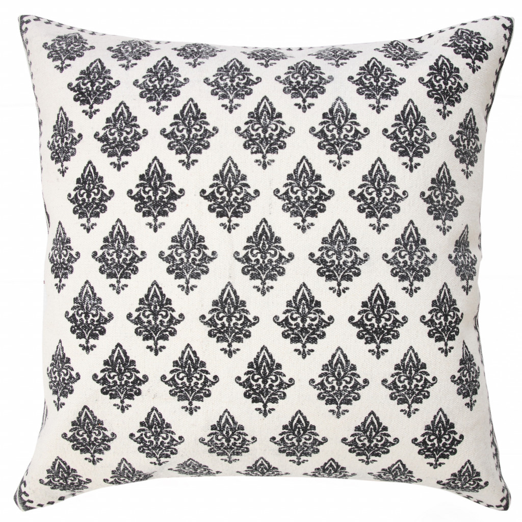 20" X 20" White And Black 100% Cotton Geometric Zippered Pillow-516843-1