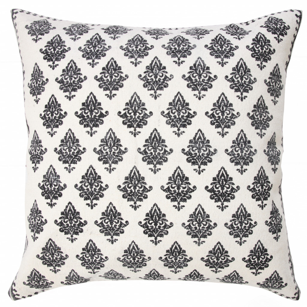 20" X 20" White And Black 100% Cotton Geometric Zippered Pillow
