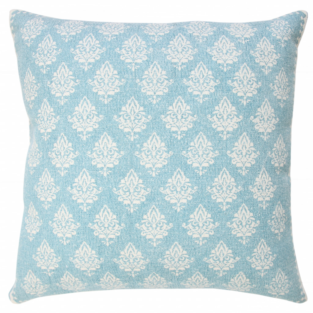 20" X 20" Light Blue And White 100% Cotton Geometric Zippered Pillow-516844-1
