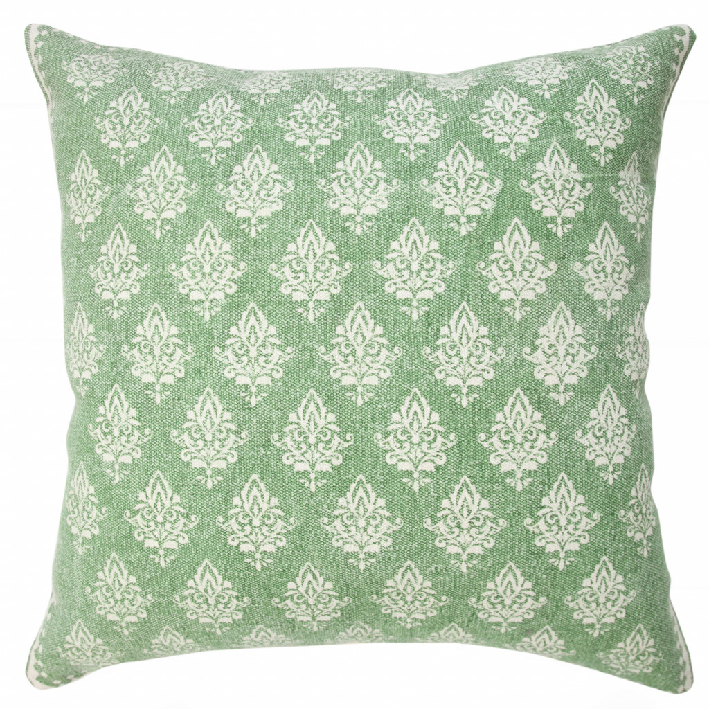 20" X 20" Green And White 100% Cotton Geometric Zippered Pillow