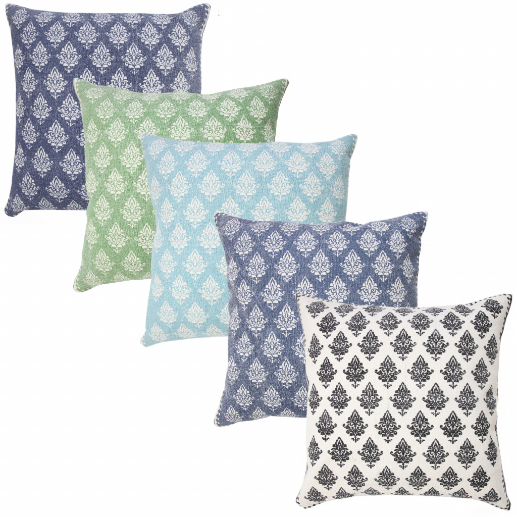 20" X 20" Green And White 100% Cotton Geometric Zippered Pillow