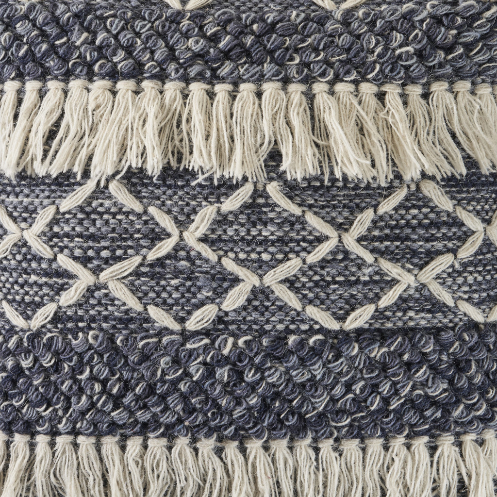 20" X 20" Navy And Ivory 100% Wool Geometric Zippered Pillow