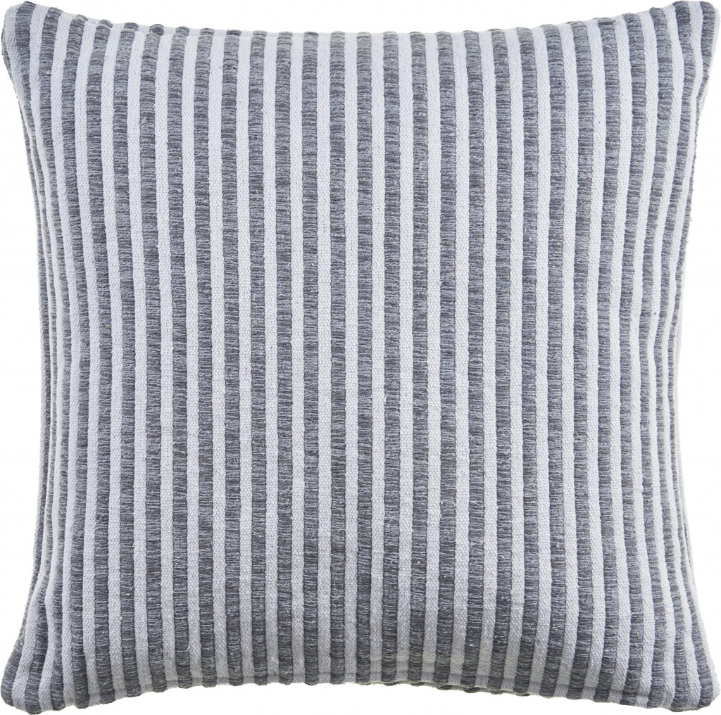 22" X 22" Gray And Cream 100% Cotton Striped Zippered Pillow-516866-1