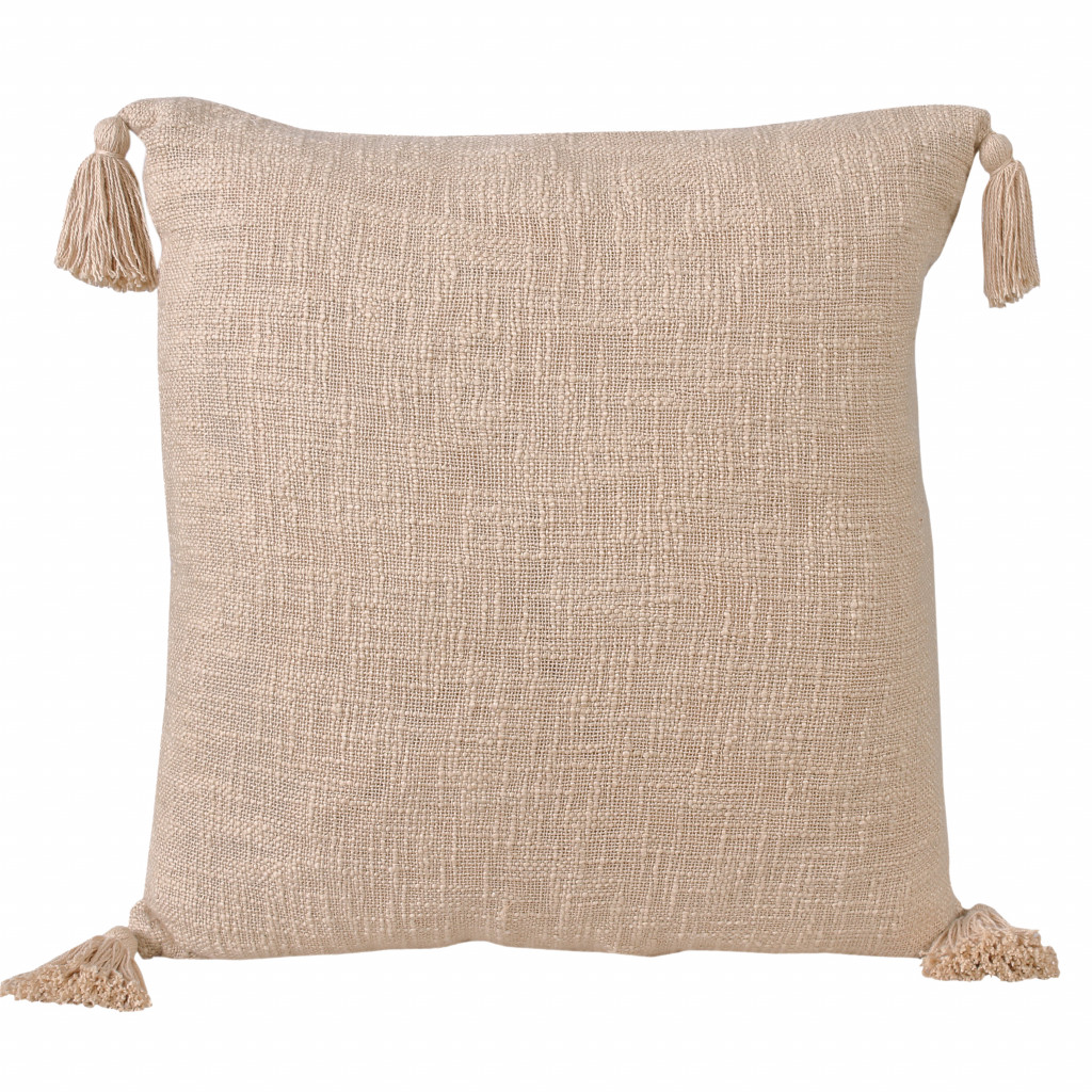 20" X 20" Beige 100% Cotton Zippered Pillow-516879-1