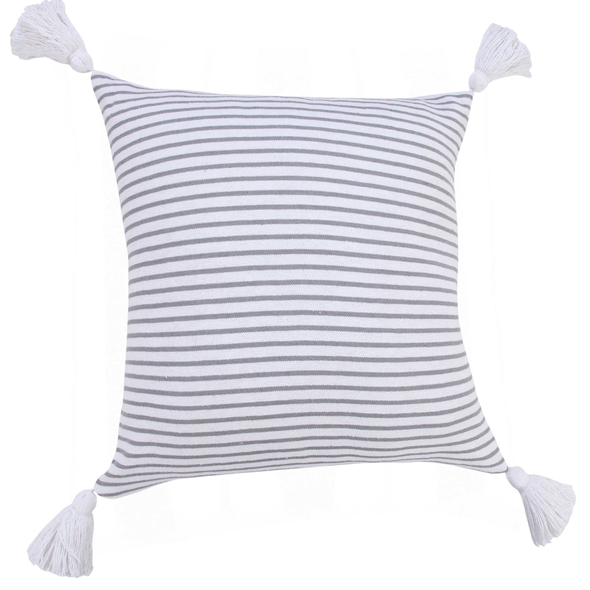 20" X 20" Light Gray And White 100% Cotton Striped Zippered Pillow