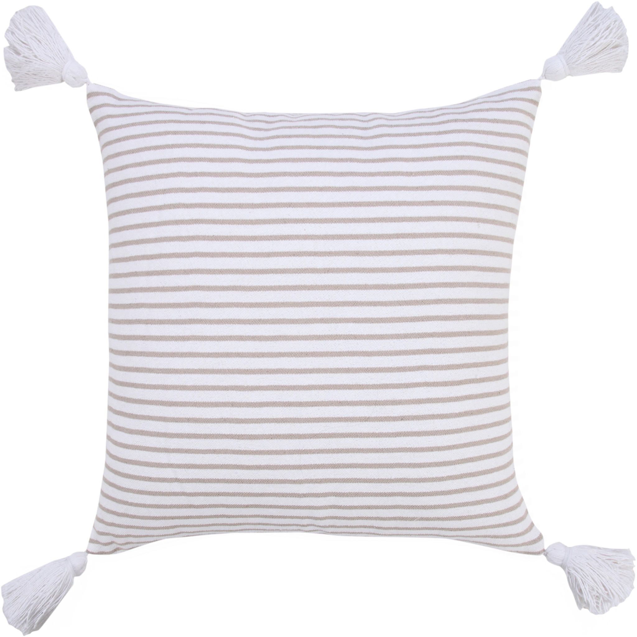 20" X 20" Beige And White 100% Cotton Striped Zippered Pillow-516886-1