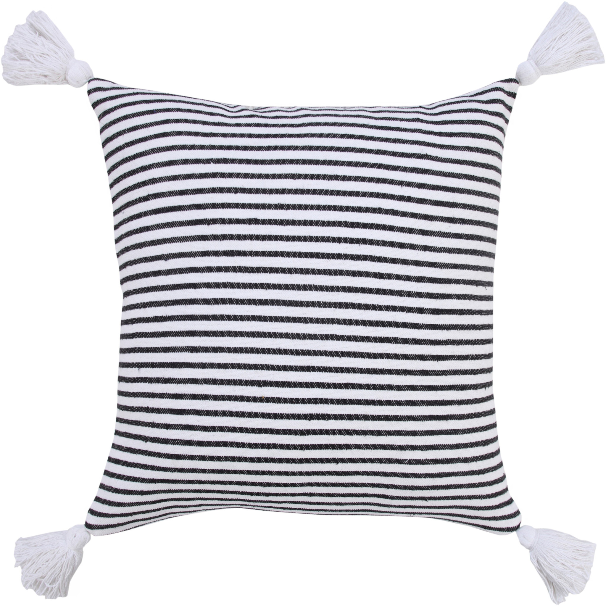20" X 20" Black And White 100% Cotton Striped Zippered Pillow-516887-1