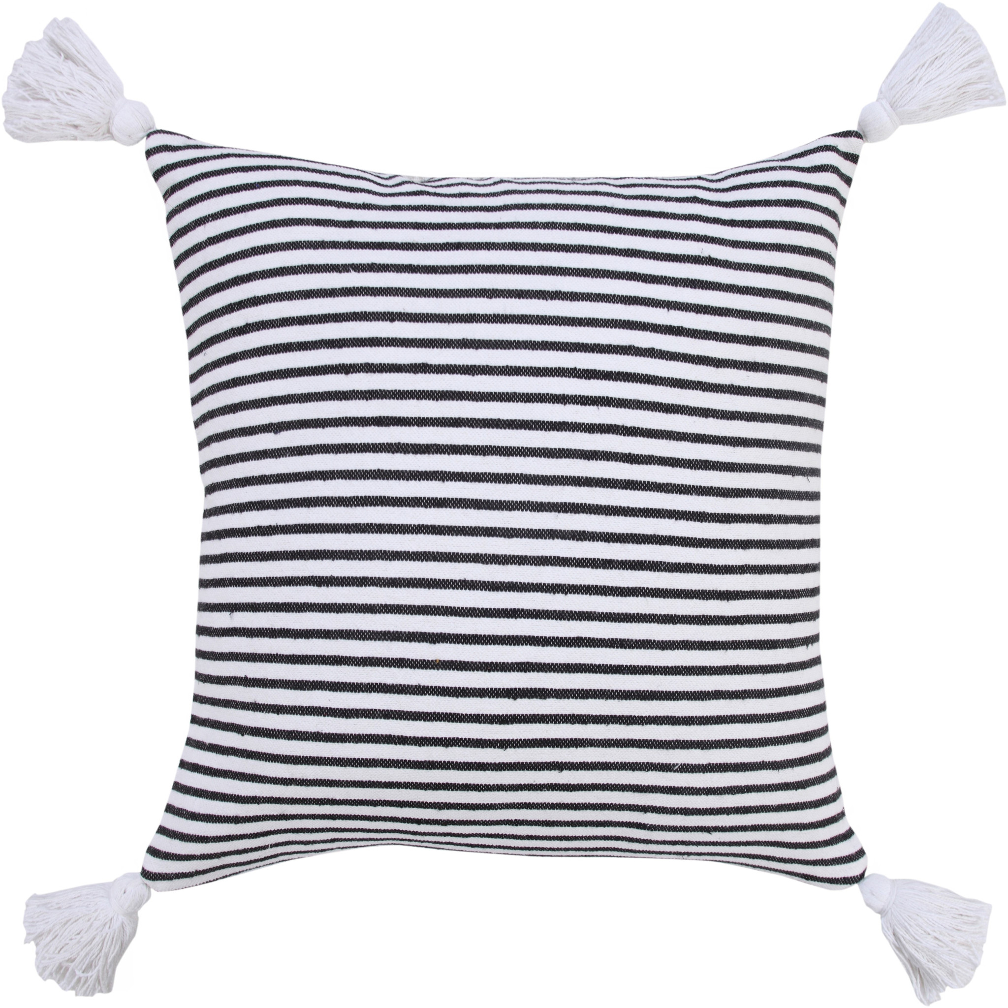 20" X 20" Black And White 100% Cotton Striped Zippered Pillow