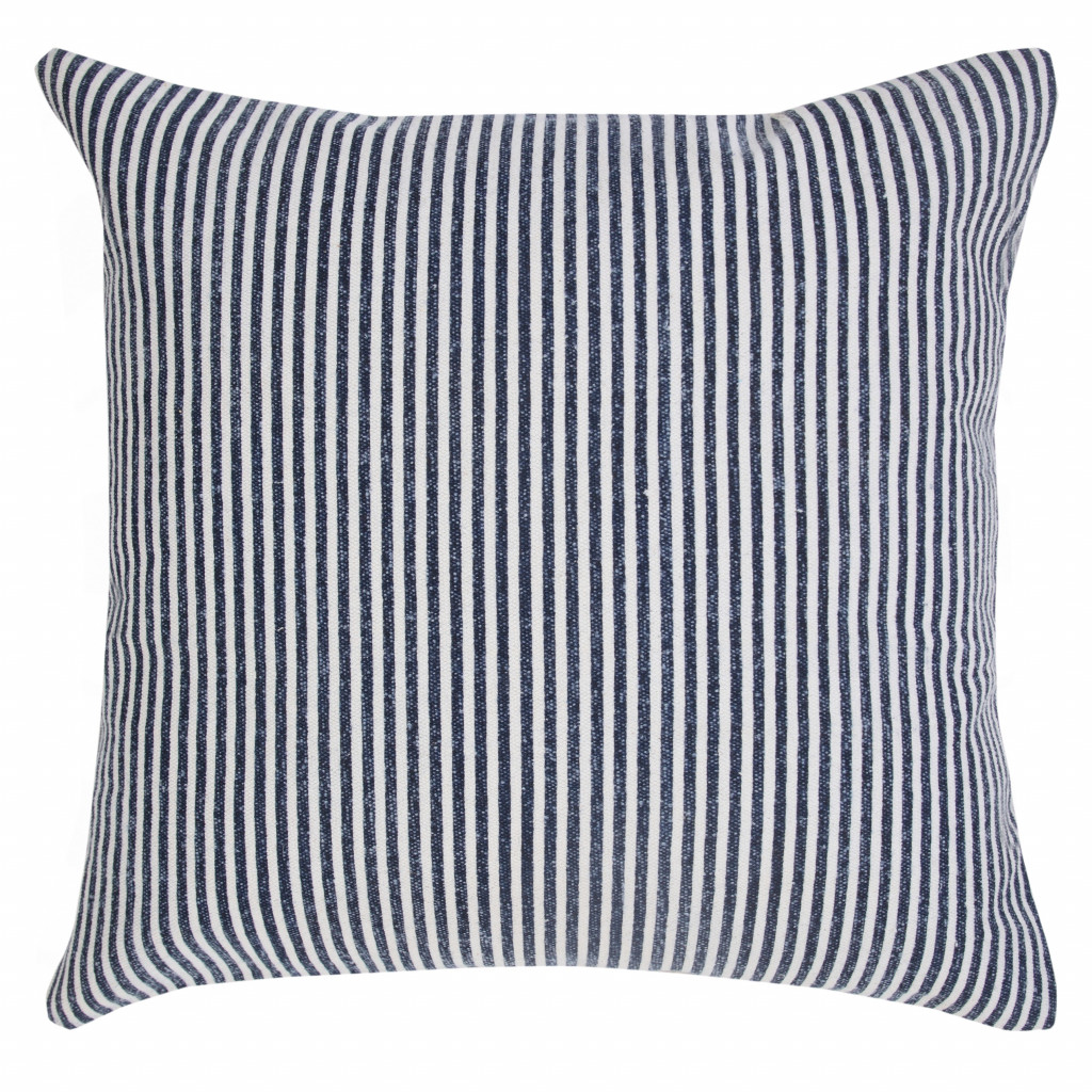 20" X 20" Blue And White 100% Cotton Striped Zippered Pillow-516893-1