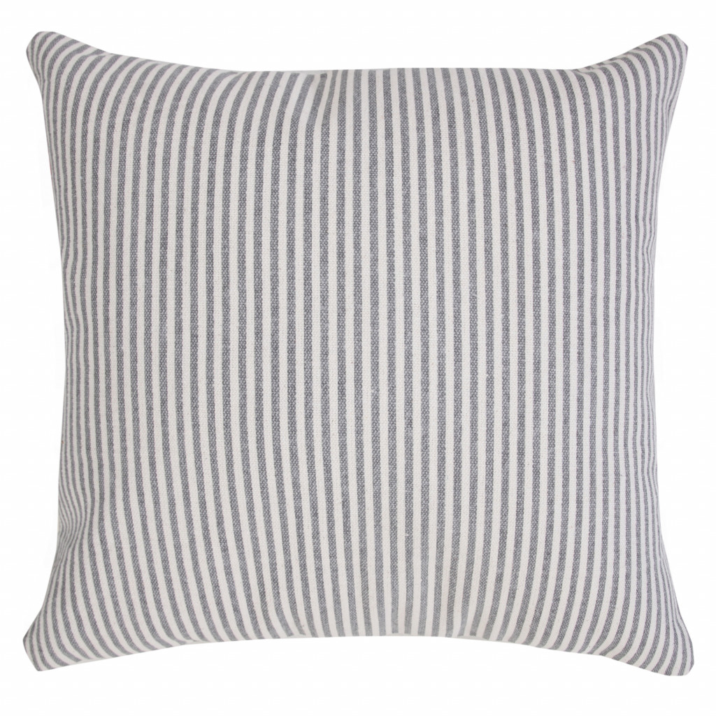 20" X 20" Gray And White 100% Cotton Striped Zippered Pillow-516894-1